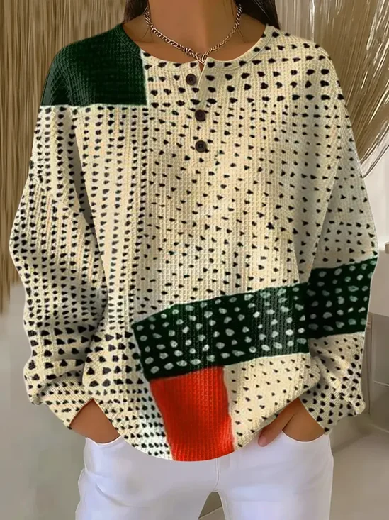 Women Abstract Crew Neck Printing Casual Spring/Fall Long Sleeve Sweatshirt