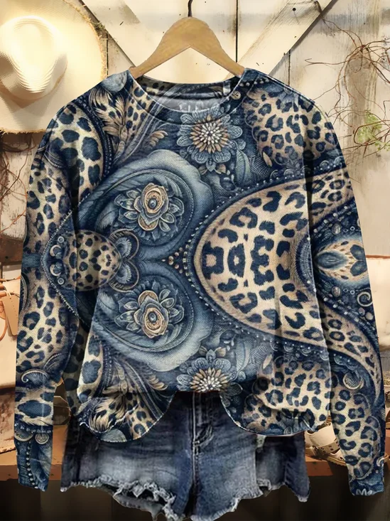 Women Floral Crew Neck Printing Casual Spring/Fall Long Sleeve Sweatshirt