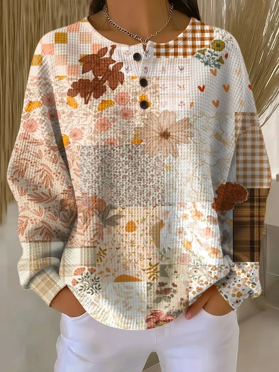 Women Floral Crew Neck Printing Casual Spring/Fall Long Sleeve Sweatshirt