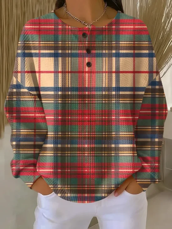 Women
                      Plaid Crew Neck Printing Casual Spring/Fall Long
                      Sleeve Sweatshirt