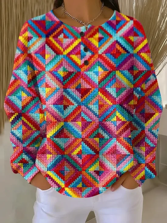 Women Abstract Crew Neck Printing Casual Spring/Fall Long Sleeve Sweatshirt