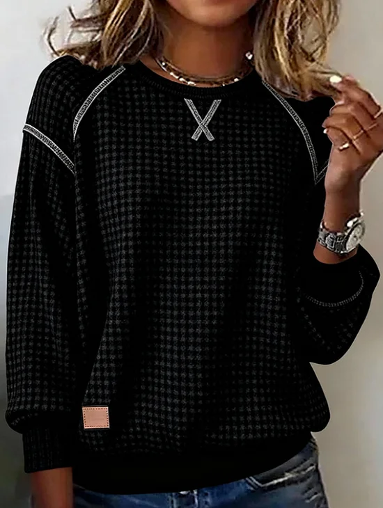 Women
                      Plain Crew Neck Jacquard Casual Spring/Fall Long
                      Sleeve Sweatshirt