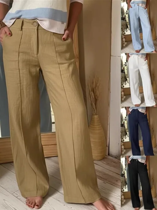 Women Plain Long Buttons Pants Casual Spring/Fall Trousers