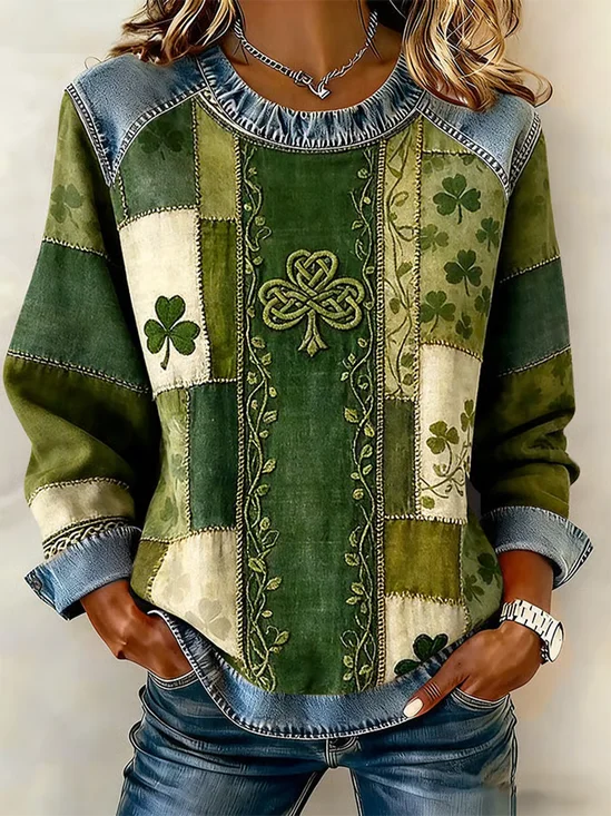 Women
                      Shamrock Crew Neck Printing Vintage Spring/Fall
                      Long Sleeve Sweatshirt