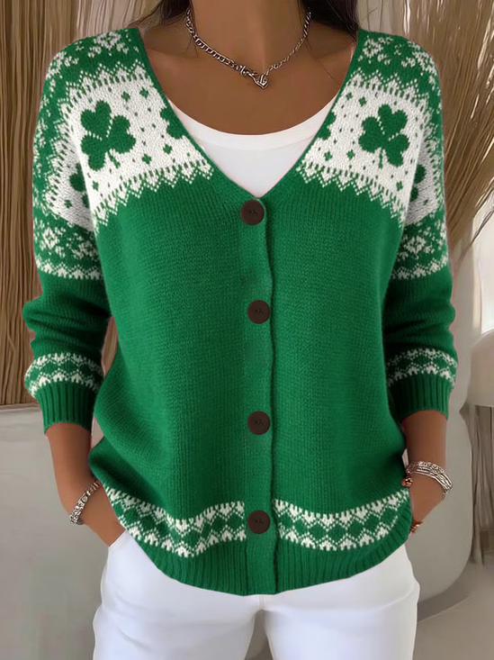 Women Shamrock Long Sleeve V Neck Casual Spring/Fall Cardigan Outerwear