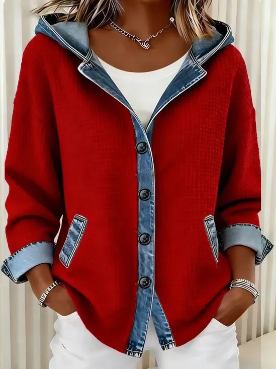 Women Color Block Long Sleeve Casual Daily Spring/Fall Hoodie