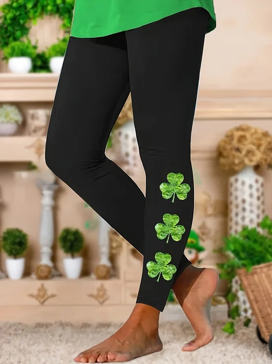 Women Shamrock Casual All Season Printing Long Leggings Trousers