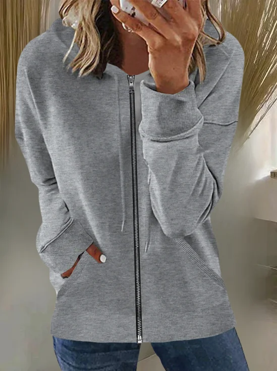Women Plain Split Joint Long Sleeve Hoodie Casual Spring/Fall Jacket Outerwear