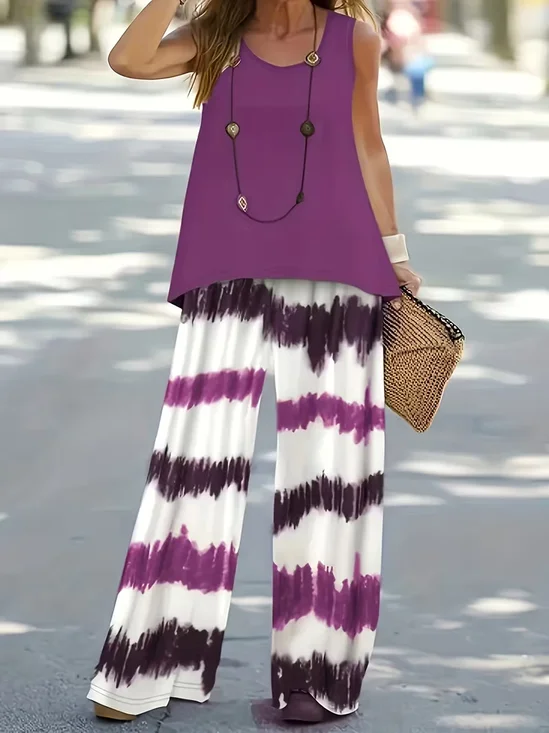 Women Abstract Stripes Printing Two-Piece Set Daily Sleeveless Casual Summer Multi-Piece Set Matching Set