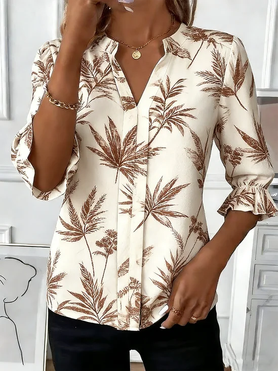 Women Plain V Neck Half Sleeve Shirt Elegant Daily Summer Top