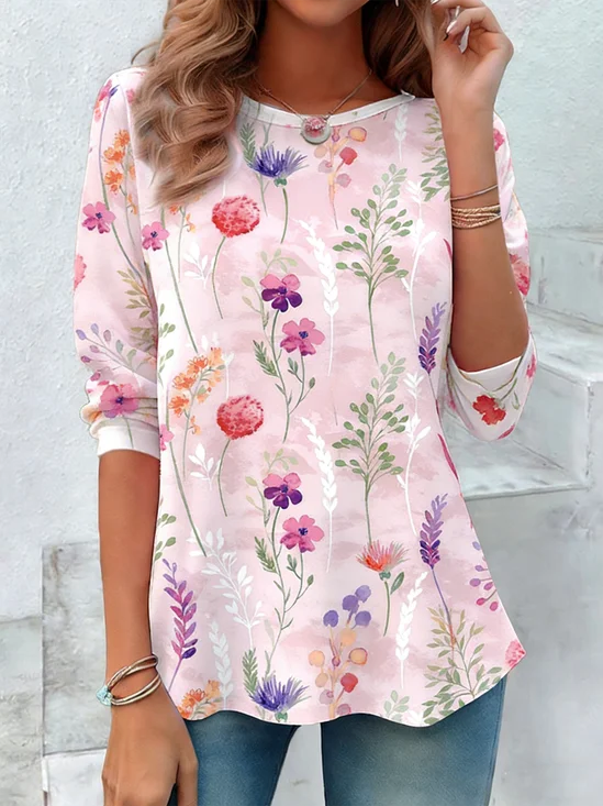 Women
                      Floral Long Sleeve Tee T-shirt Crew Neck Elegant
                      Spring/Fall Top