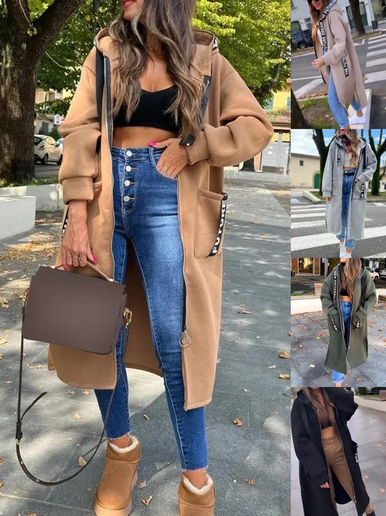 Women Plain Split Joint Long Sleeve Hoodie Casual Spring/Fall Jacket Outerwear