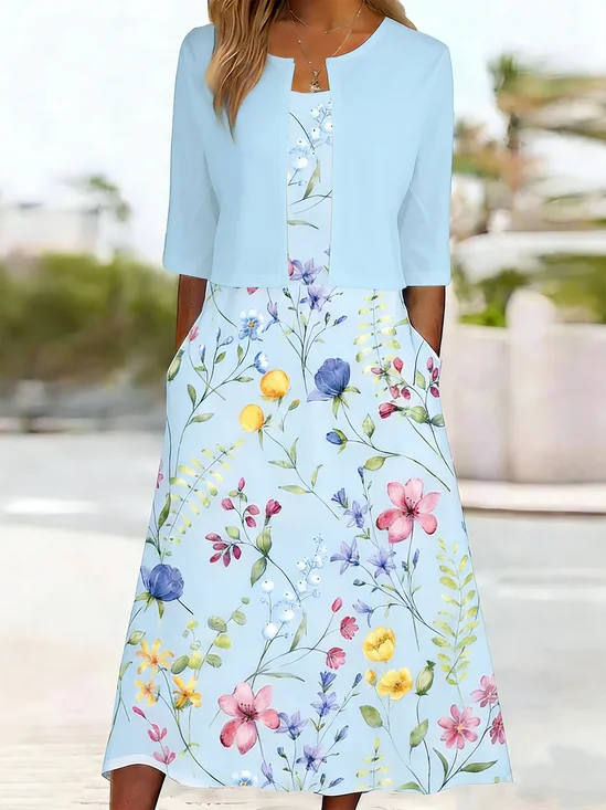 Women Floral Two-Piece Set Daily Half Sleeve Elegant Summer Top With Skirt Matching Set