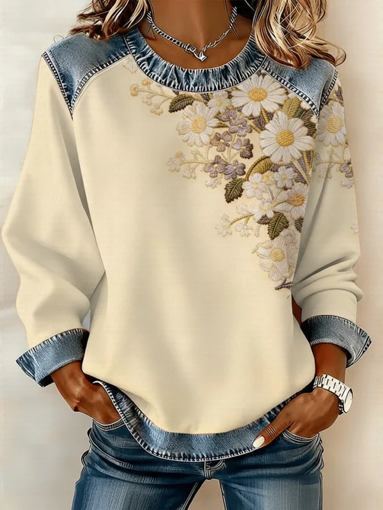 Women
                      Floral Crew Neck Printing Vintage Spring/Fall Long
                      Sleeve Sweatshirt