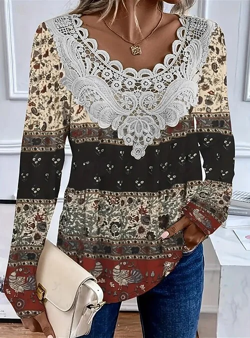 Women
                      Abstract Long Sleeve Tee T-shirt Crew Neck
                      Printing Casual Graphic Tee Spring/Fall Top
