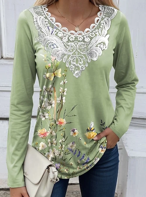 Women
                      Floral Long Sleeve Tee T-shirt Crew Neck Printing
                      Casual Graphic Tee Spring/Fall Top