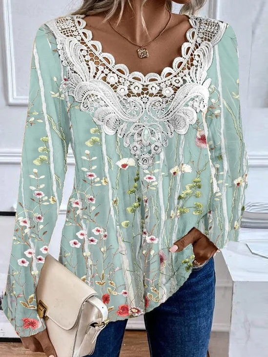 Women
                      Floral Long Sleeve Tee T-shirt Crew Neck Printing
                      Casual Graphic Tee Spring/Fall Top