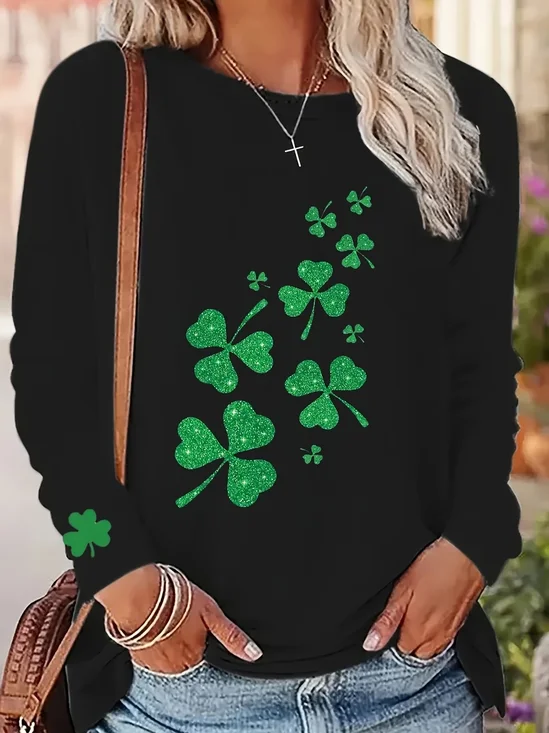 Women
                      Shamrock Long Sleeve Tee T-shirt Crew Neck
                      Printing Casual Graphic Tee Spring/Fall Top