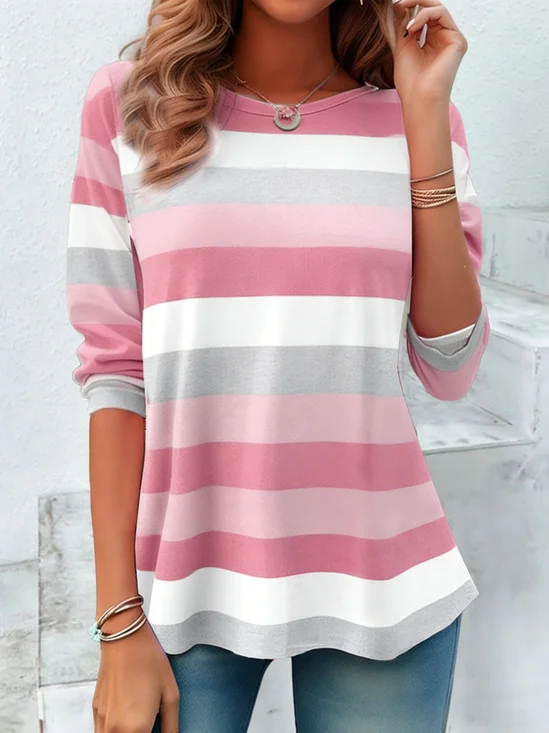 Women
                      Striped Long Sleeve Tee T-shirt Crew Neck Elegant
                      Spring/Fall Top