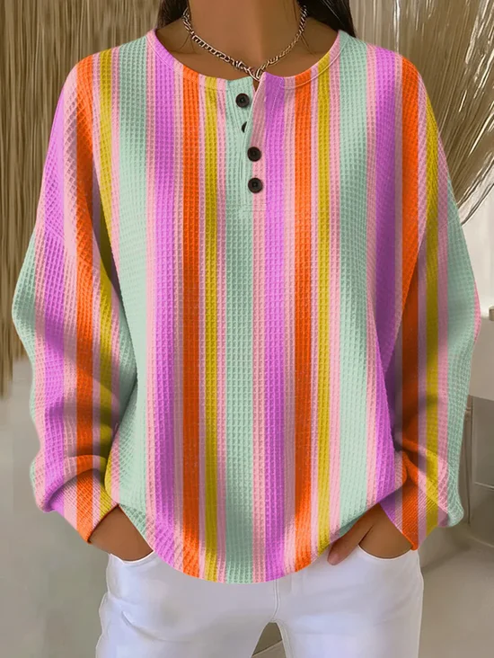 Women
                      Striped Crew Neck Printing Casual Spring/Fall Long
                      Sleeve Sweatshirt