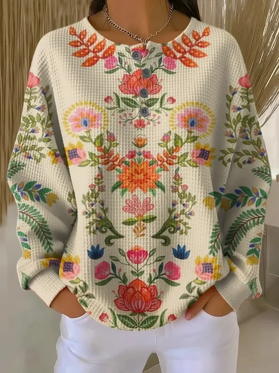 Women
                      Floral Crew Neck Printing Casual Spring/Fall Long
                      Sleeve Sweatshirt