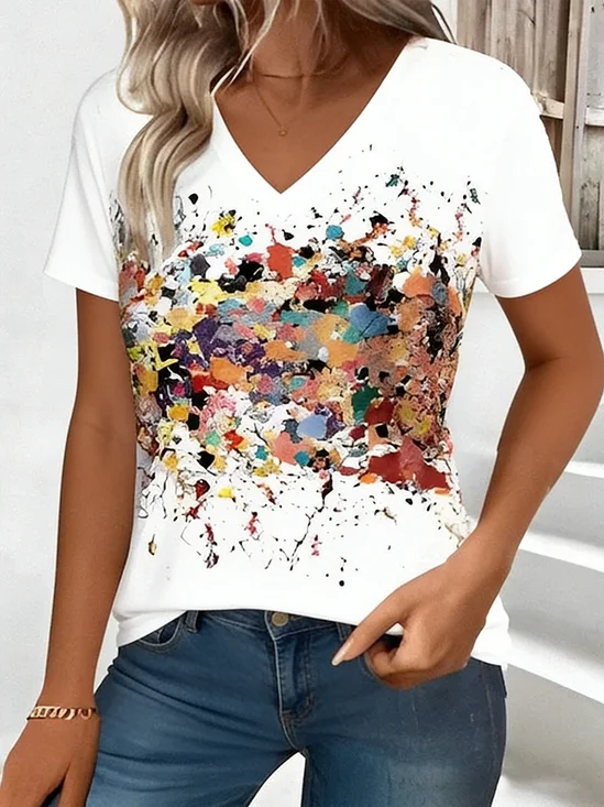 Women
                      Gradient Pattern Short Sleeve Tee T-shirt V Neck
                      Casual Summer Top