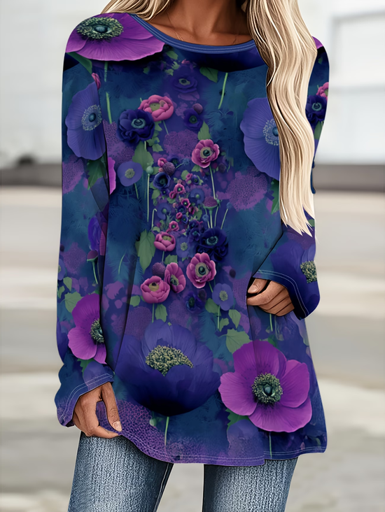 Women
                      Floral Long Sleeve Tee T-shirt Crew Neck Printing
                      Casual Graphic Tee Spring/Fall Top