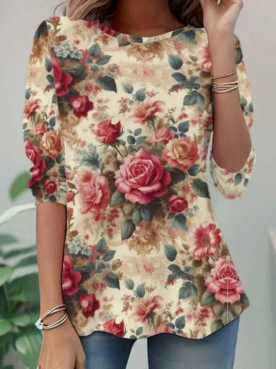 Women
                      Floral Long Sleeve Tee T-shirt Crew Neck Printing
                      Casual Tunic Spring/Fall Top