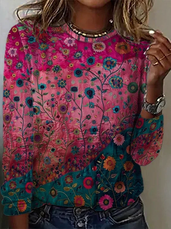 Women
                      Floral Long Sleeve Tee T-shirt Crew Neck Printing
                      Casual Graphic Tee Spring/Fall Top