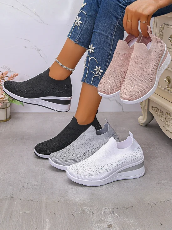 Contrast Stitching Mesh Fabric Shallow Shoes