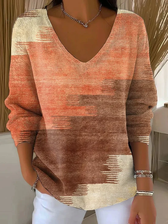 Women
                      Abstract Long Sleeve Tee T-shirt V Neck Printing
                      Casual Spring/Fall Top
