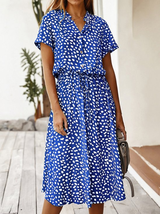 Women Polka Dots Short Sleeve V Neck Printing Dress Daily Vintage Maxi T-Shirt Dress A-Line Summer Dress