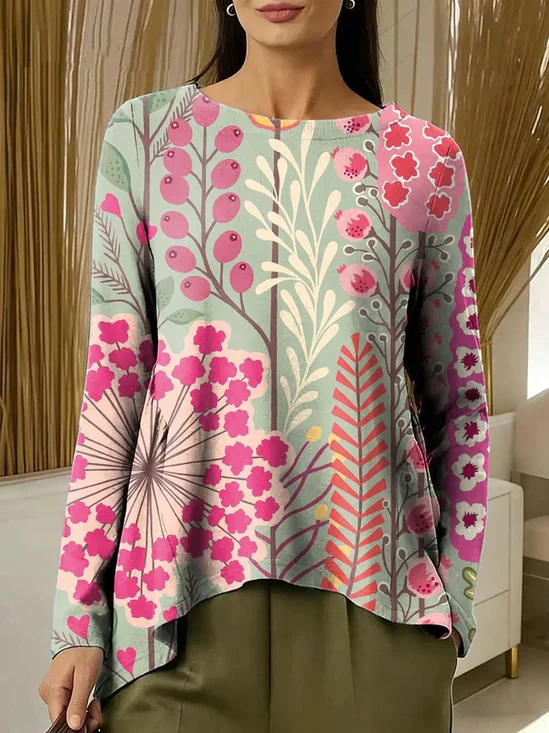 Women
                      Geometric Long Sleeve Tee T-shirt Crew Neck
                      Printing Vintage Spring/Fall Top
