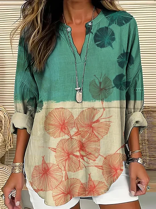 Women Abstract V Neck Long Sleeve Blouse Printing Casual Daily Spring/Fall Top