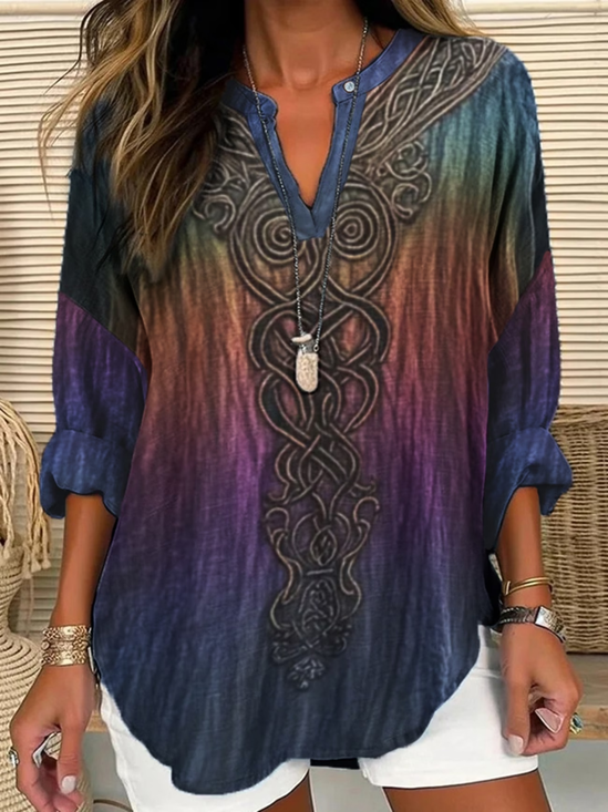 Women Abstract V Neck Long Sleeve Blouse Printing Casual Daily Spring/Fall Top