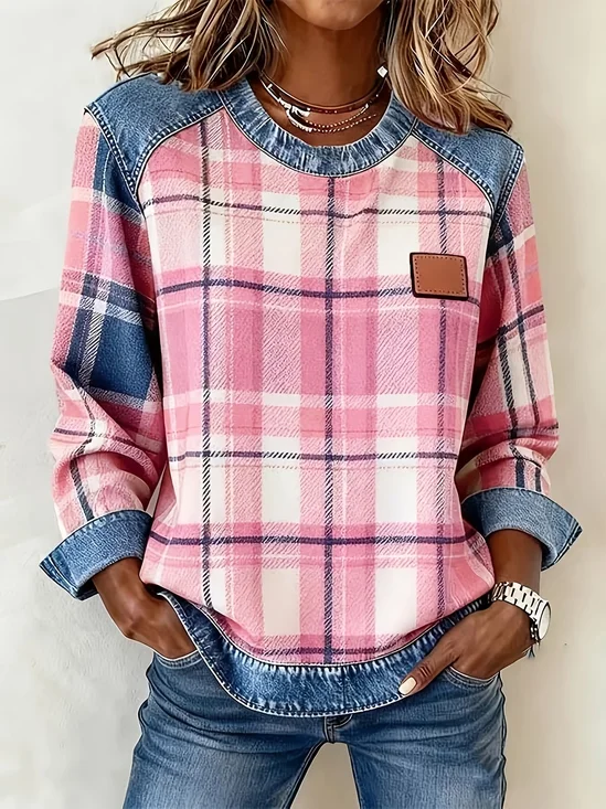 Women
                      Plaid Crew Neck Printing Vintage Spring/Fall Long
                      Sleeve Sweatshirt