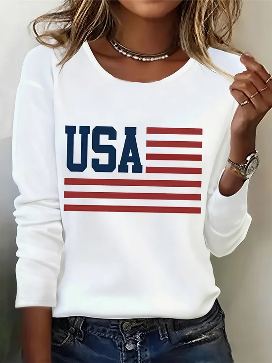 Women
                      America Flag Long Sleeve Tee T-shirt Crew Neck
                      Printing Casual Graphic Tee Spring/Fall Top