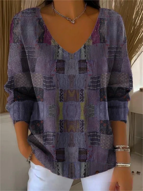 Women
                      Abstract Long Sleeve Tee T-shirt V Neck Printing
                      Casual Spring/Fall Top