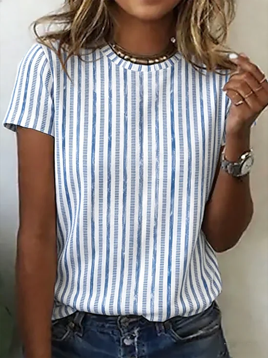 Women
                      Striped Short Sleeve Tee T-shirt Crew Neck Casual
                      Summer Top