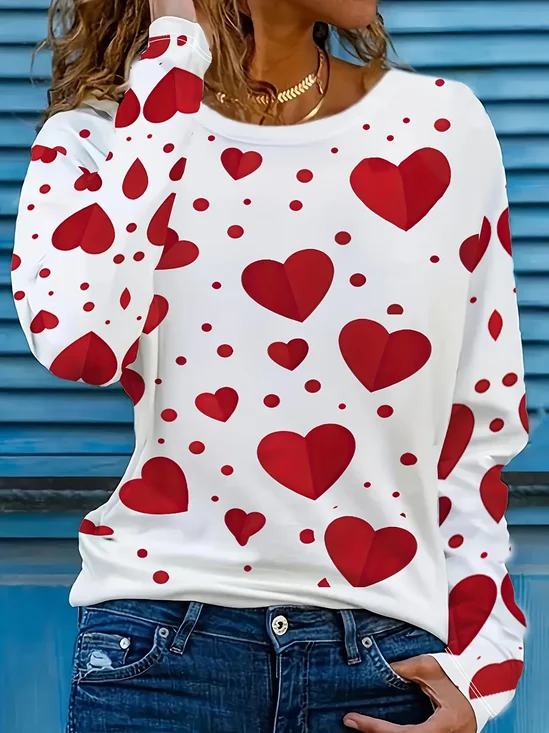 Women
                      Heart/Cordate Long Sleeve Tee T-shirt Crew Neck
                      Printing Casual Graphic Tee Spring/Fall Top