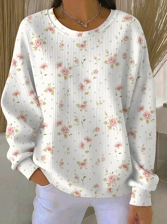Women Floral Crew Neck Printing Casual Spring/Fall Long Sleeve Sweatshirt