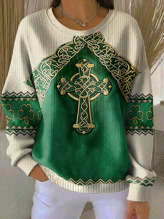 Women Festival Crew Neck Printing Casual Spring/Fall Long Sleeve Sweatshirt