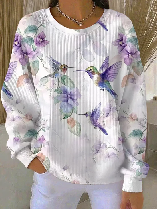 Women Floral Crew Neck Printing Casual Spring/Fall Long Sleeve Sweatshirt