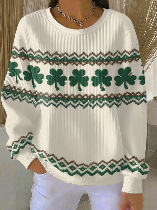 Women Shamrock Crew Neck Printing Casual Spring/Fall Long Sleeve Sweatshirt