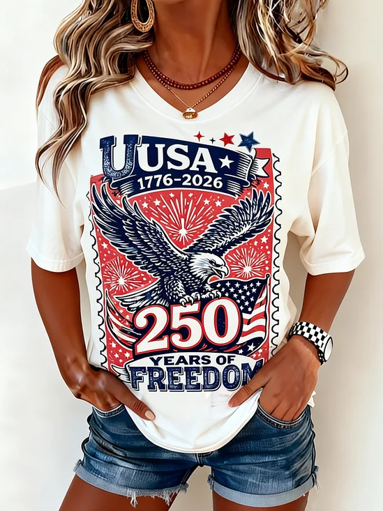 Women
                      Independence Day (Flag) Short Sleeve Tee T-shirt
                      Crew Neck Casual Summer Top