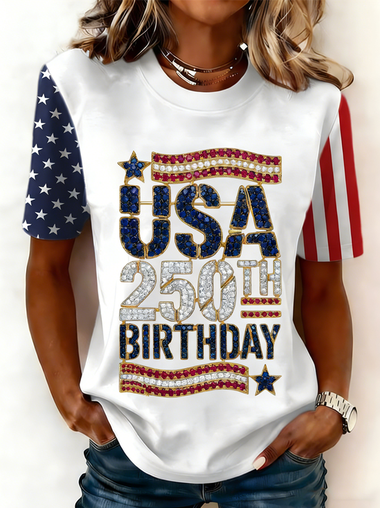 Women
                      USA/US/American Short Sleeve Tee T-shirt Crew Neck
                      Casual Summer Top