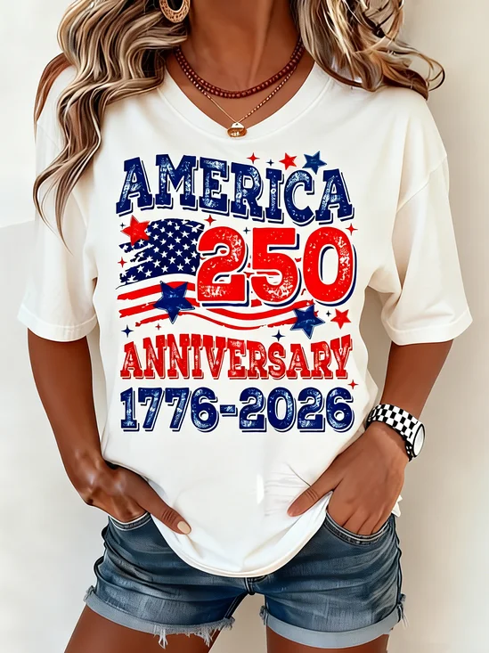 Women
                      Independence Day (Flag) Short Sleeve Tee T-shirt
                      Crew Neck Casual Summer Top