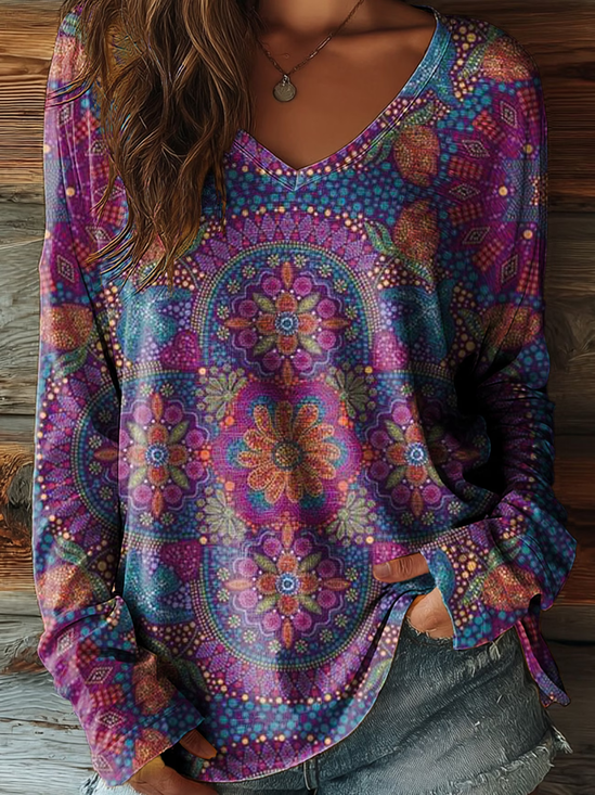 Women
                      Floral Long Sleeve Tee T-shirt V Neck Printing
                      Casual Graphic Tee Spring/Fall Top