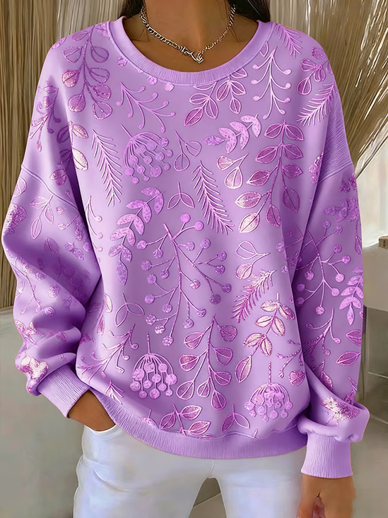 Women Floral Crew Neck Printing Casual Spring/Fall Long Sleeve Sweatshirt