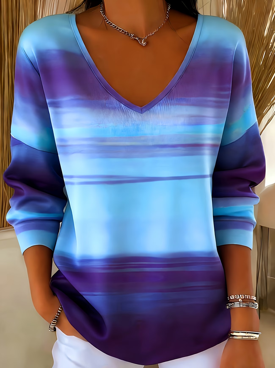 Women
                      Abstract Long Sleeve Tee T-shirt V Neck Printing
                      Casual Spring/Fall Top